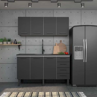Cozinha Completa Gabinete Para Pia 160 e Armário Aéreo Juno/Apolo 4 Gavetas Cozimax Preto