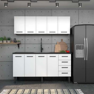Cozinha Completa Gabinete Para Pia 180 e Armário Aéreo Juno/Apolo 4 Gavetas Cozimax Branco