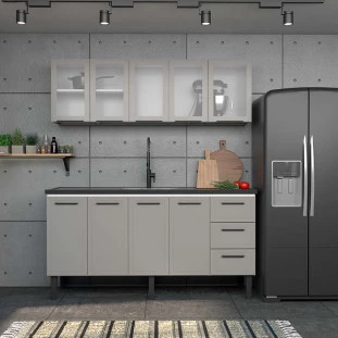 Armário Aéreo de Cozinha Aço 5 Portas Vidro Juno/Apolo 180 Cozimax Cinza Argila