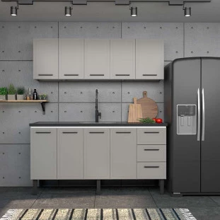 Cozinha Completa Gabinete Para Pia 180 e Armário Aéreo Juno/Apolo 4 Gavetas Cozimax Cinza Argila