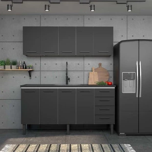 Cozinha Completa Gabinete Para Pia 180 e Armário Aéreo Juno/Apolo 4 Gavetas Cozimax Preto