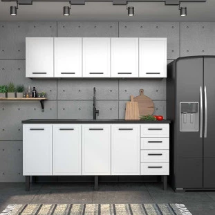 Cozinha Completa Gabinete Para Pia 200 e Armário Aéreo Juno/Apolo 4 Gavetas Cozimax Branco