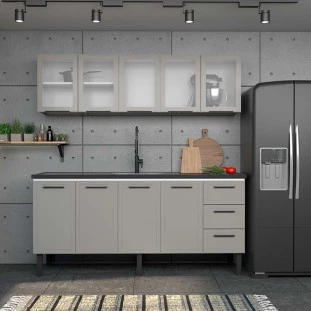 Armário Aéreo de Cozinha Aço 5 Portas Vidro Juno/Apolo 200 Cozimax Cinza Argila