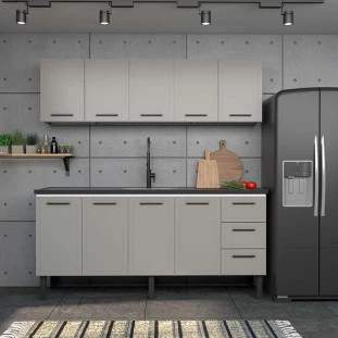 Gabinete de Aço Para Pia 200cm 4 Portas Juno/Apolo 4 Gavetas Cozimax Cinza Argila