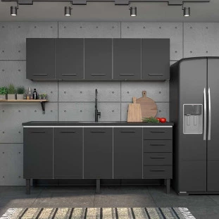 Gabinete de Aço Para Pia 200cm 4 Portas Juno/Apolo 4 Gavetas Cozimax Preto