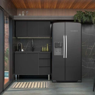 Cozinha Completa Gabinete Para Pia e Armário Aéreo Gaia 120cm Cozimax Preto