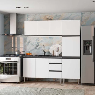 Cozinha Completa 200cm Gabinete Para Pia Com Armário Aéreo e Paneleiro Gaia Cozimax Branco