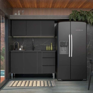 Cozinha Completa Gabinete Para Pia e Armário Aéreo Gaia 150cm Cozimax Preto