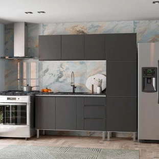 Armário Aéreo Aço 3 Portas Cozinha Gaia 150cm Cozimax Preto