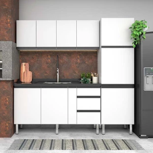 Cozinha Completa Gabinete Para Pia e Armário Aéreo Gaia 160cm Cozimax Branco 