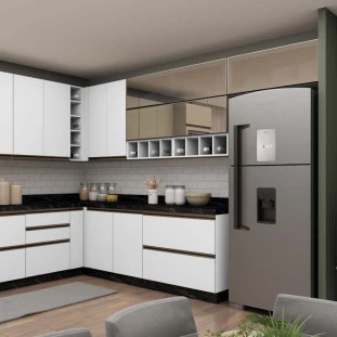 Módulo Armário Aéreo 120cm 1 Porta Basculante Vidro Reflecta Cozinha Modulada Robel Branco