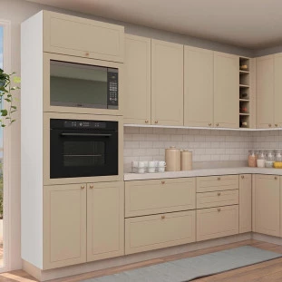 Módulo Torre Quente 208x70x56cm Micro-Ondas Forno 100% MDF Cozinha Provence Robel Branco/Fendi Matte