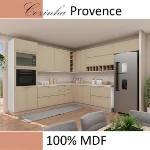 Módulo Armário Aéreo 68x120x56cm 3 Portas 100% MDF Cozinha Provence Robel Branco/Fendi Matte