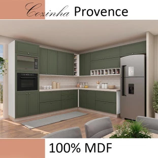 Módulo Armário Aéreo Canto L 88x76x34cm 100% MDF Cozinha Provence Robel Branco/Salvia Matte