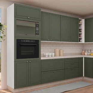 Módulo Torre Quente 208x70x56cm Micro-Ondas Forno 100% MDF Cozinha Provence Robel Branco/Salvia Matte