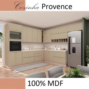 Módulo Armário Aéreo Canto L 88x76x34cm 100% MDF Cozinha Provence Robel Fendi/Fendi Matte