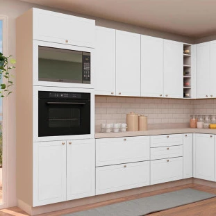 Módulo Torre Quente 208x70x56cm Micro-Ondas Forno 100% MDF Cozinha Provence Robel Fendi/Branco Matte