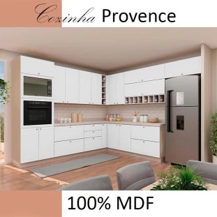 Módulo Armário Aéreo 68x120x56cm 3 Portas 100% MDF Cozinha Provence Robel Fendi/Branco Matte