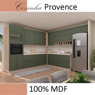 Módulo Armário Aéreo Canto L 88x76x34cm 100% MDF Cozinha Provence Robel Fendi/Salvia Matte