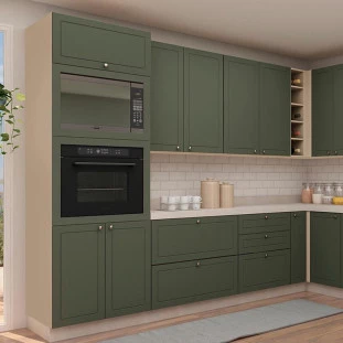 Módulo Torre Quente 208x70x56cm Micro-Ondas Forno 100% MDF Cozinha Provence Robel Fendi/Salvia Matte