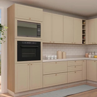 Módulo Torre Quente 208x70x56cm Micro-Ondas Forno 100% MDF Cozinha Provence Robel Hanover/Fendi Matte