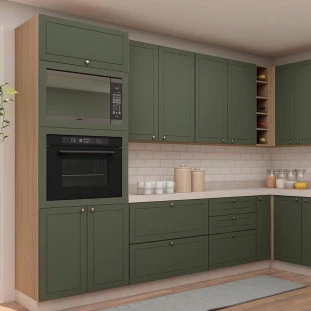 Módulo Torre Quente 208x70x56cm Micro-Ondas Forno 100% MDF Cozinha Provence Robel Hanover/Salvia Matte