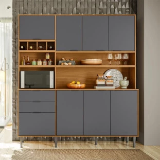 Cozinha Completa 180cm 8 Portas 2 Gaveta Viena Lukaliam Tauari/Cinza