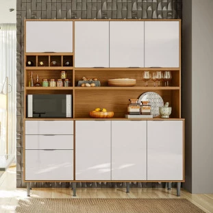 Cozinha Completa 180cm 8 Portas 2 Gaveta Viena Lukaliam Tauari/Off White