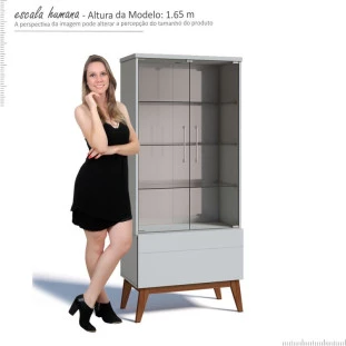 Cristaleira Moderna 73x165 Classic 1G com LED 1 Gaveta Imcal Branco