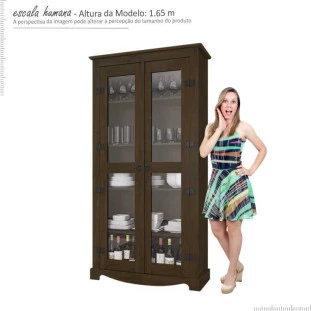 Cristaleira Retrô 2 Portas Vidro 100cm New York RV Móveis Noce