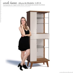 Cristaleira Moderna Nuance AD com LED Imcal Freijó/Off White
