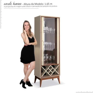 Cristaleira com Adega Vidro Sintra EDN Off White/Naturale