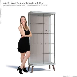 Cristaleira de Vidro Espelho Moderna Com LED 75x179 Tifanny Imcal Branco