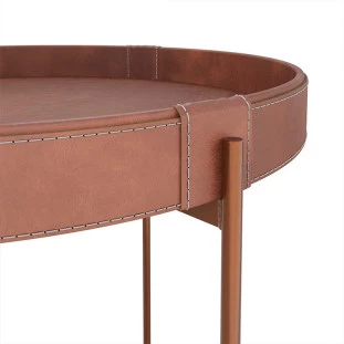 Mesa de Centro Redonda Couro Sintético 60x60x32 Decor Patrimar Marrom