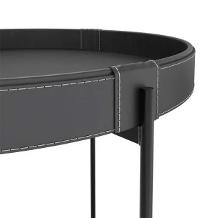Mesa de Centro Redonda Couro Sintético 60x60x32 Decor Patrimar Preto