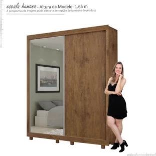 Guarda Roupa Portas de Correr 1 Porta de Espelho Pérola Gelius Madeirado