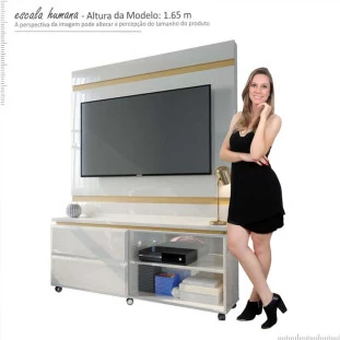 Estante Home Para Sala Pequena Allegro 1.3 Lukaliam Off White/Canela