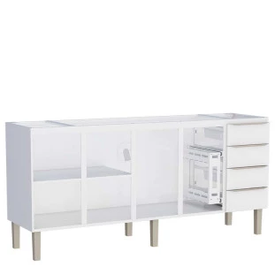 Balcão de Aço 200 Com Tampo Jequitibá 4 Portas 4 Gavetas Cozinha Flora Cozimax Branco