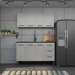 Cozinha Completa Gabinete Para Pia 140 e Armário Aéreo Juno/Apolo 4 Gavetas Cozimax Cinza Argila