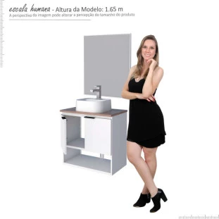 Conjunto Para Banheiro Aço Pequi 60 Com Cuba Duna e Espelho Bisotê Cozimax Branco