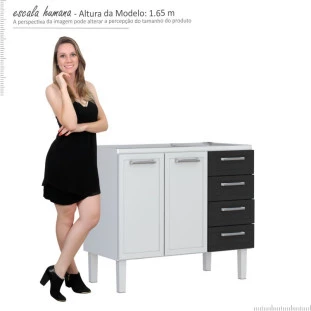Gabinete de Pia 120 Apolo Flat 4G Cozimax Branco/Preto