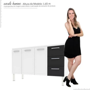 Gabinete de Pia 140 Apolo Flat 3G Cozimax Branco/Preto