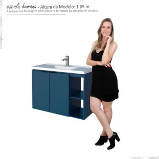 Gabinete Para Banheiro Madeira Aster 80 Com Lavatório Cozimax Azul