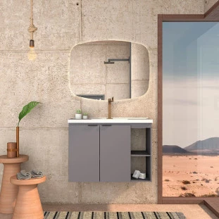 Gabinete Para Banheiro Madeira Aster 80 Com Lavatório Cozimax Cinza