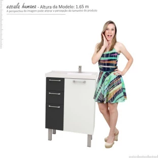 Gabinete Para Banheiro Aço Cereja 60 Cozimax Branco/Preto