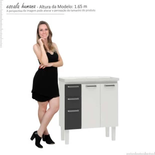 Gabinete Para Banheiro Aço Damasco Com Pés 80 Cozimax Branco/Preto