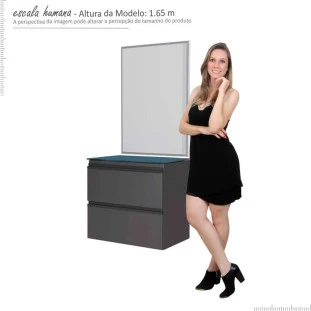 Conjunto Para Banheiro Aço Gabinete Gaia 60 Com Espelho e Cuba Prisma Cozimax Preto