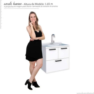 Gabinete Para Banheiro Aço Isis 60 Com Lavatório Louça Cozimax Branco