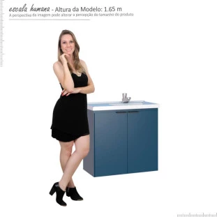 Gabinete Para Banheiro Madeira Aster 60 Com Lavatório Cozimax Azul