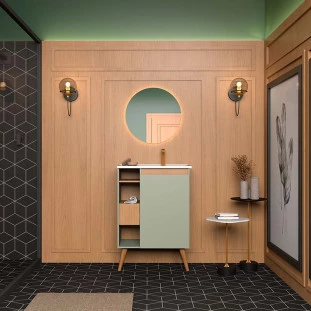 Gabinete Para Banheiro Madeira Lotus 60 Com Pés Cozimax Jequitiba/Verde